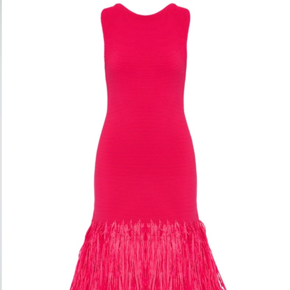 NWT Aje Rushes Raffia Knit Midi Dress Fuchsia XL Sold Out